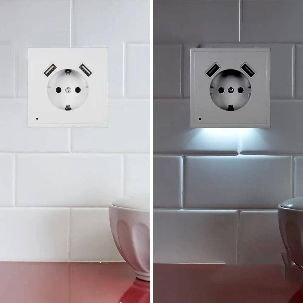 Yeni USB Duvar Soketi Sensörlü Gece Lambası Çift USB 5V2A AB Standart Telefon Şarj Cihazı XJ55-01